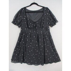 Cider Womens Starry Night Dress 1XL Black Sheer Short Sleeve Empire Waist
